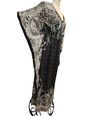 Speed Control NY Batwing Black Gray Paisley Kaftan Maxi Dress M Boho Y2K Flowy